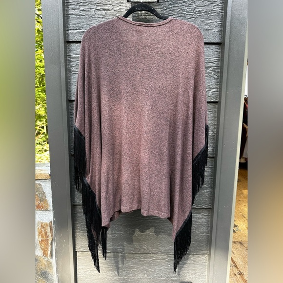 Wrangler Womens Poncho Top Fringe Heathered Knit Pullover L - Picture 4 of 6